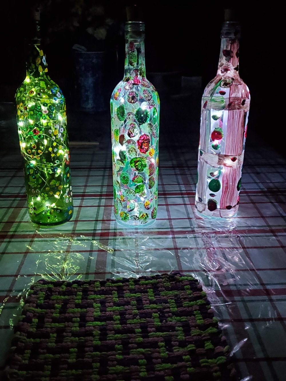 Hand Crafted Colorful Dot Bottle Lights - Green, Clear, Pink